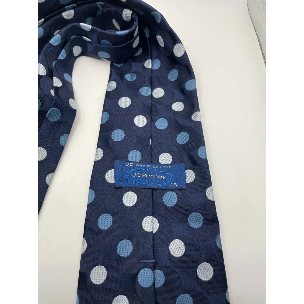 JCPenney Mens Navy Blue Polka Dot Polyester Classic Wide Necktie Blue White